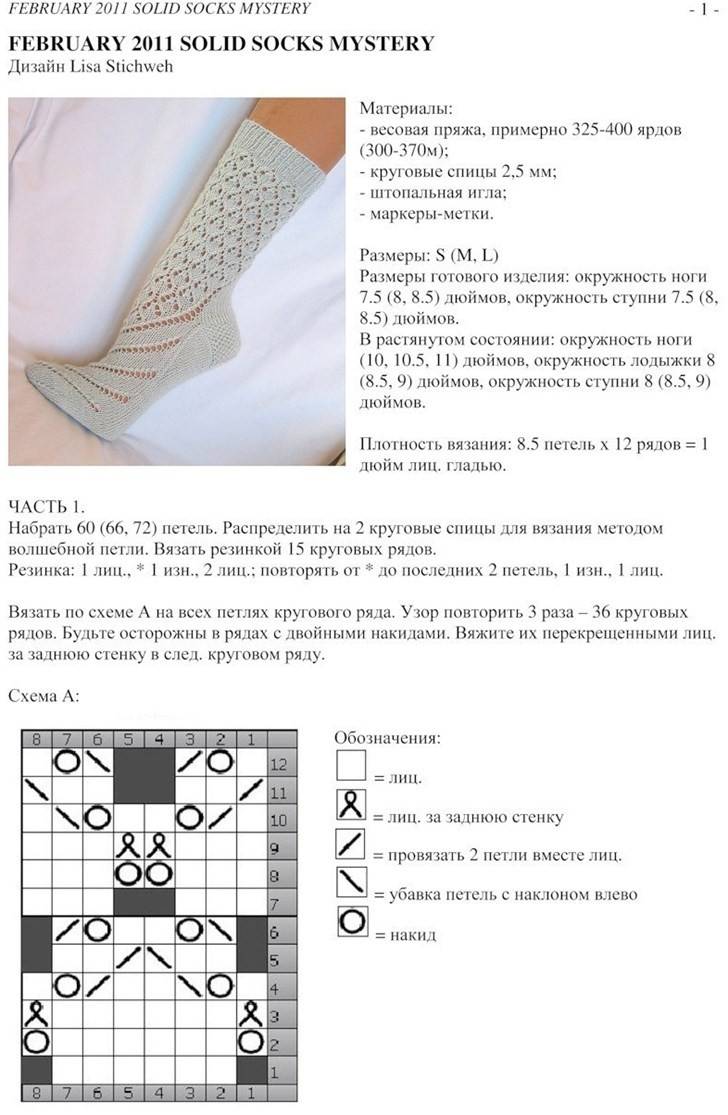 Ажурные носки спицами - схемы с описанием вязания простых красивых ажурных носков спицами