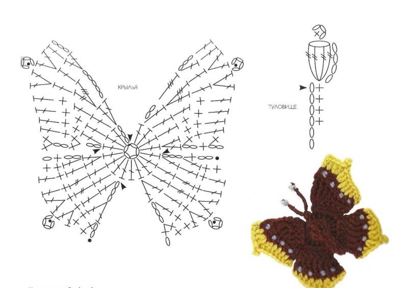 Бабочка крючком - простые мастер-классы для начинающих и схемы с описанием вязания красивой бабочки крючком