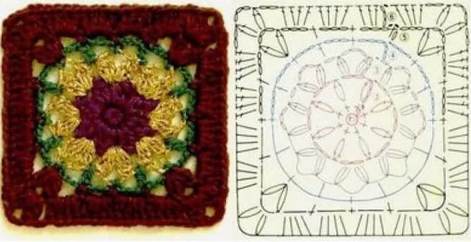 Бабушкин квадрат крючком - пошаговые схемы для начинающих с описанием вязания бабушкиного квадрата крючком