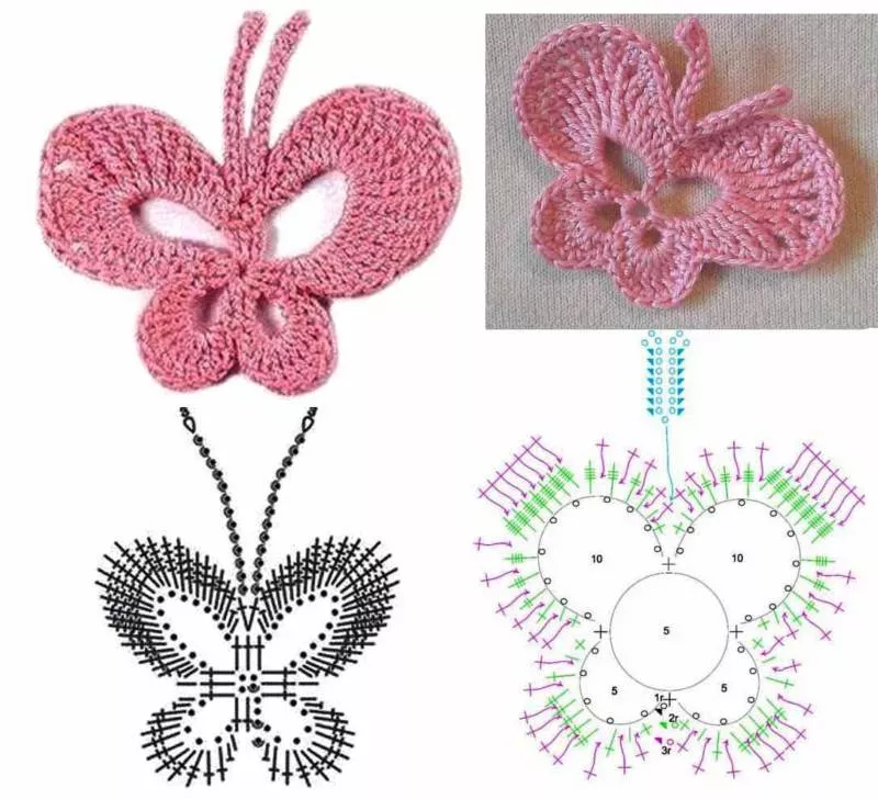 Бабочка крючком - простые мастер-классы для начинающих и схемы с описанием вязания красивой бабочки крючком