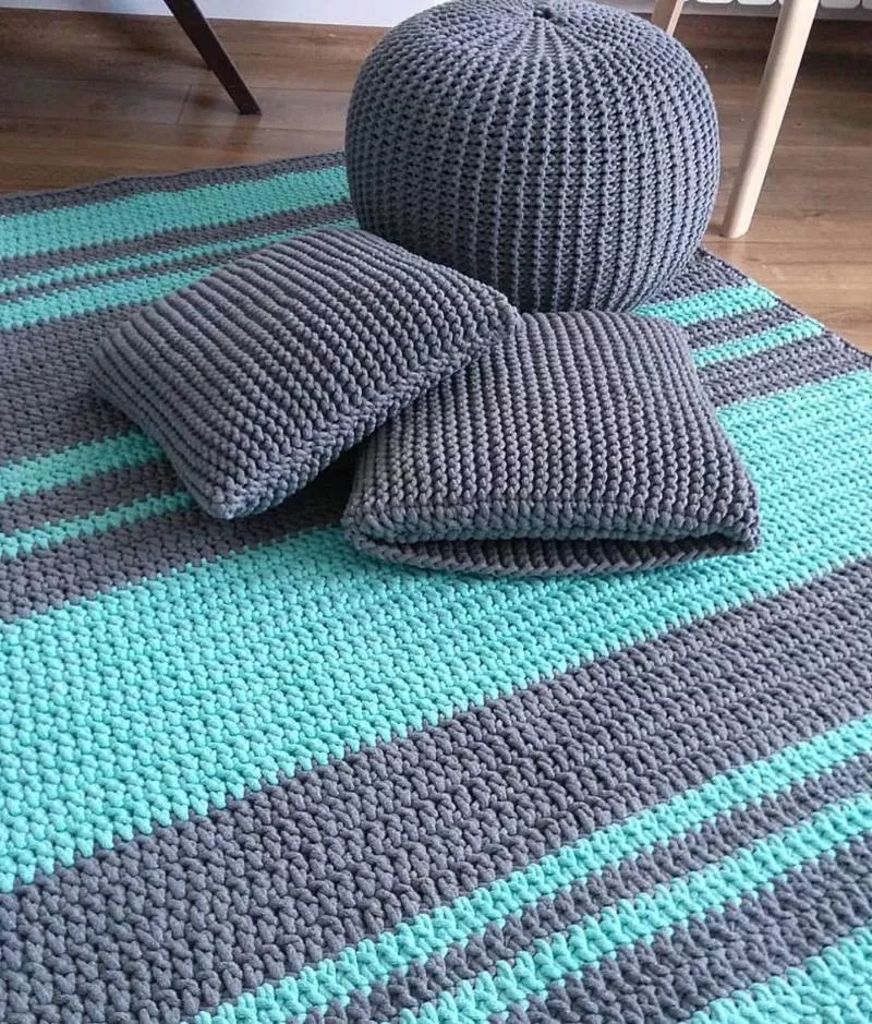 Коврик из трикотажной пряжи крючком - схемы для начинающих для вязания красивого прямоугольного, круглого, овального и квадратного коврика (133 фото)