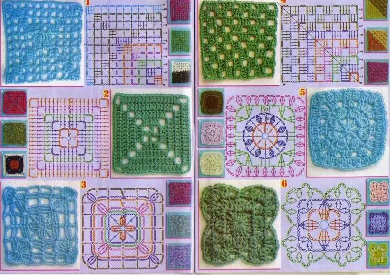 Мотивы крючком - простые схемы для начинающих с описанием вязания красивых квадратных и цветочных мотивов крючком