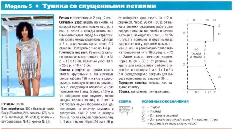 Пляжная туника спицами - схемы с описанием вязания пляжной туники для девочки и женщины