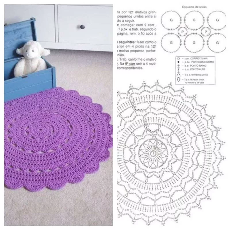 Коврик из трикотажной пряжи крючком - схемы для начинающих для вязания красивого прямоугольного, круглого, овального и квадратного коврика (133 фото)